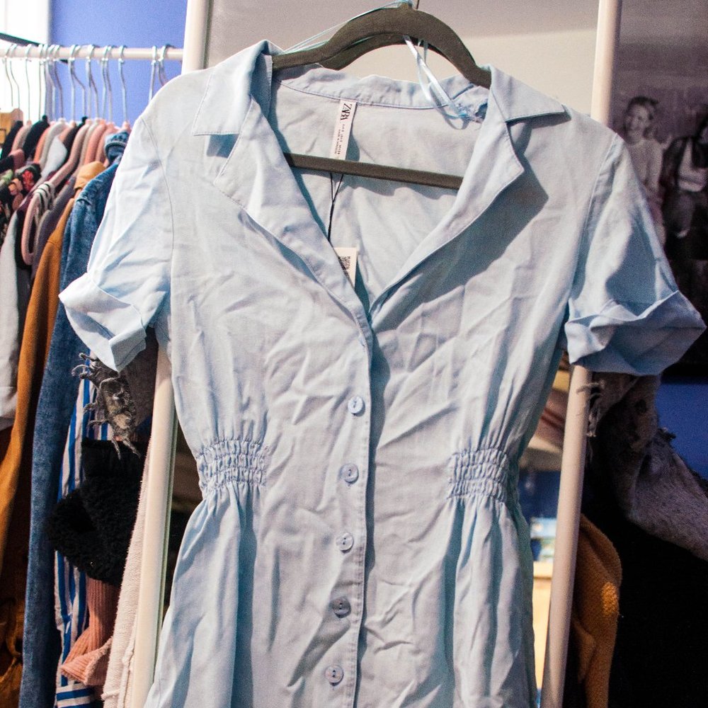NWT Zara Mini Blue Shirt Dress Size Small